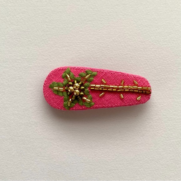 $40 NWT J. Crew Yellow Pink Embroidered Beaded Palm Tree Barrettes Hair Clips main image 11